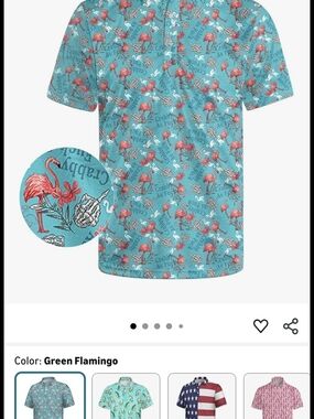 Green Flamingo Print Mens Shirt (Read Shirt Carefully)